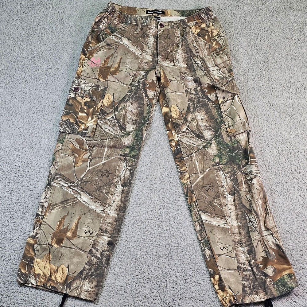 Realtree Cargo Pants Womens Medium Brown Camo Elastic Waist Hunting Outdoor